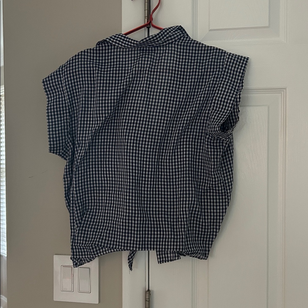 Vintage blue gingham print top. Size L - Picture 2 of 2